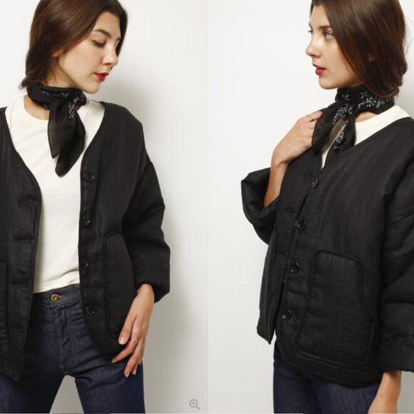 Ozma of California black silk Wolfe Coat L - Picture 1 of 10